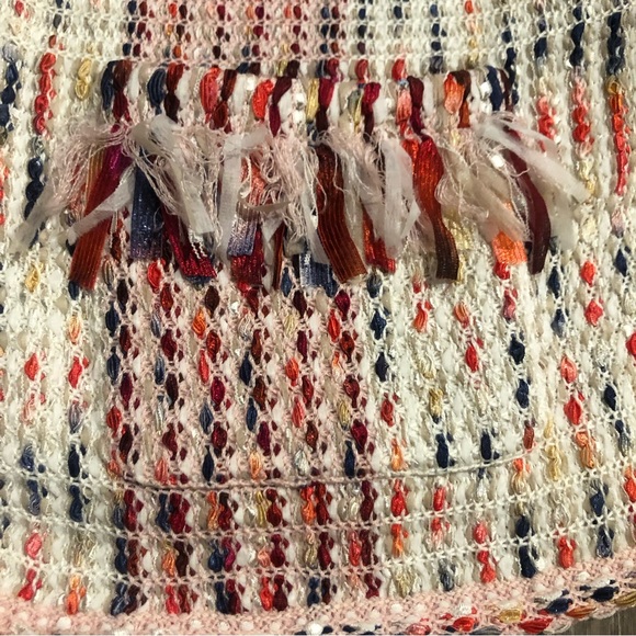 St John Ribbon Fringe Macro Plaid Cardigan Jacket in Blush Sz 6 - Picture 9 of 11